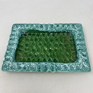 Vintage Ceramic Ashtray Art Pottery Green Mid Century 1960s 1970s Majolica Style